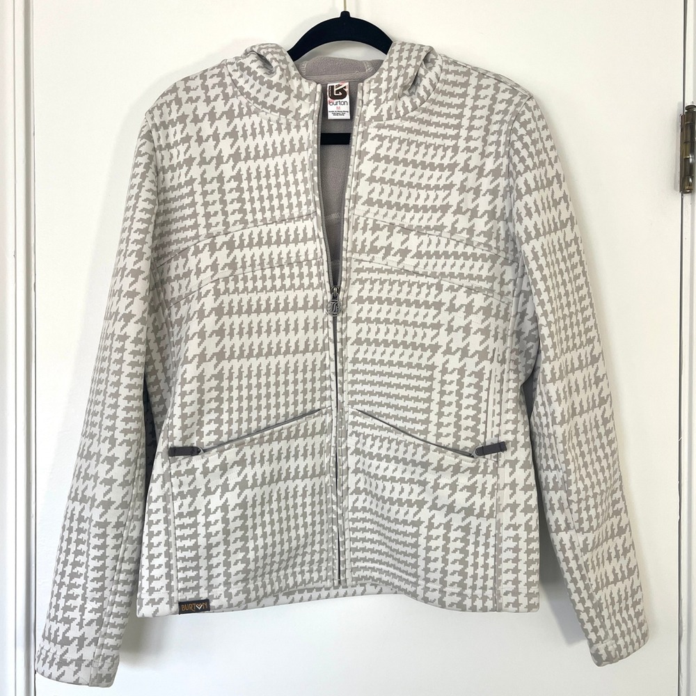 Burton Houndstooth Full Zip Hoodie Ski Jacket Women's Size‎ Medium Grey White - Picture 6 of 11